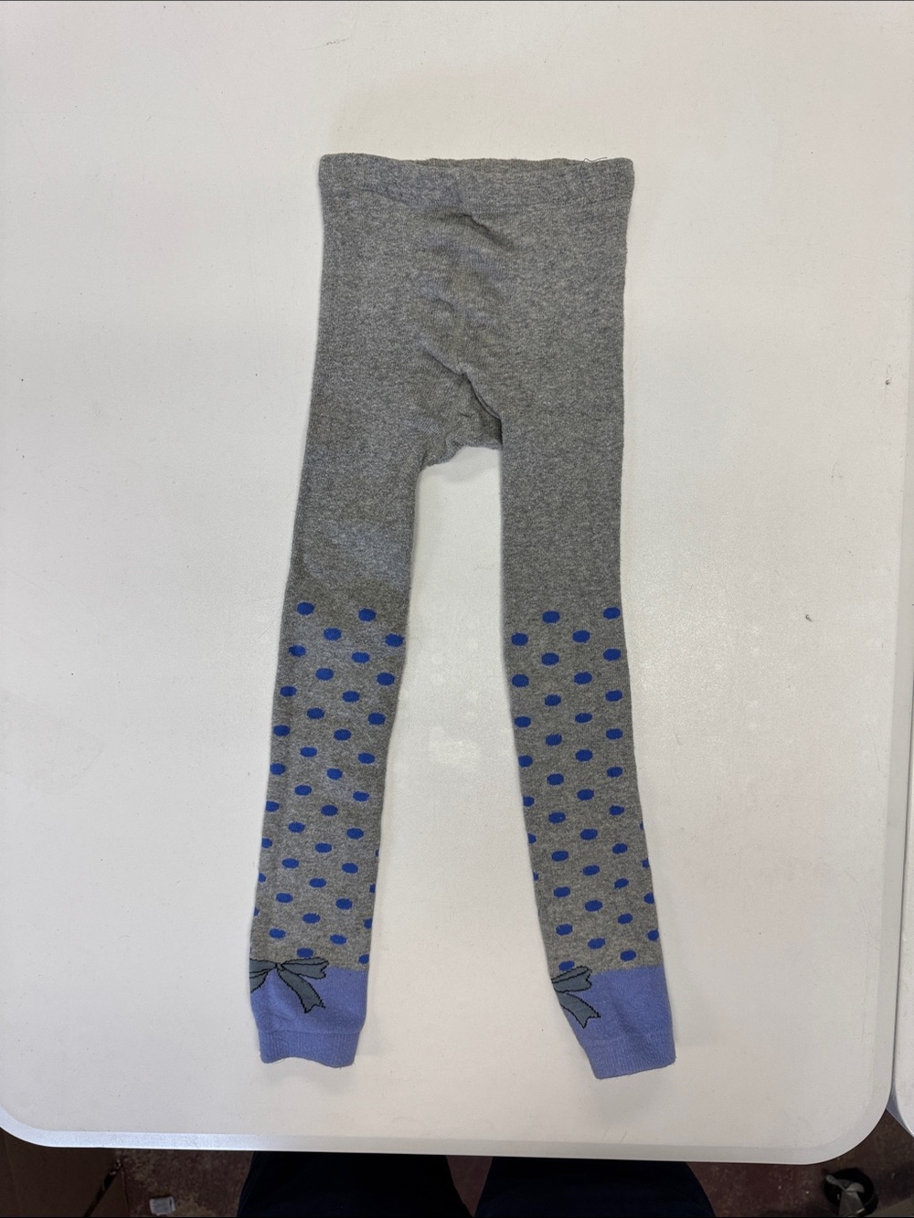 Girls Grey Leggings with Blue Polka Dots and Bow Cuff